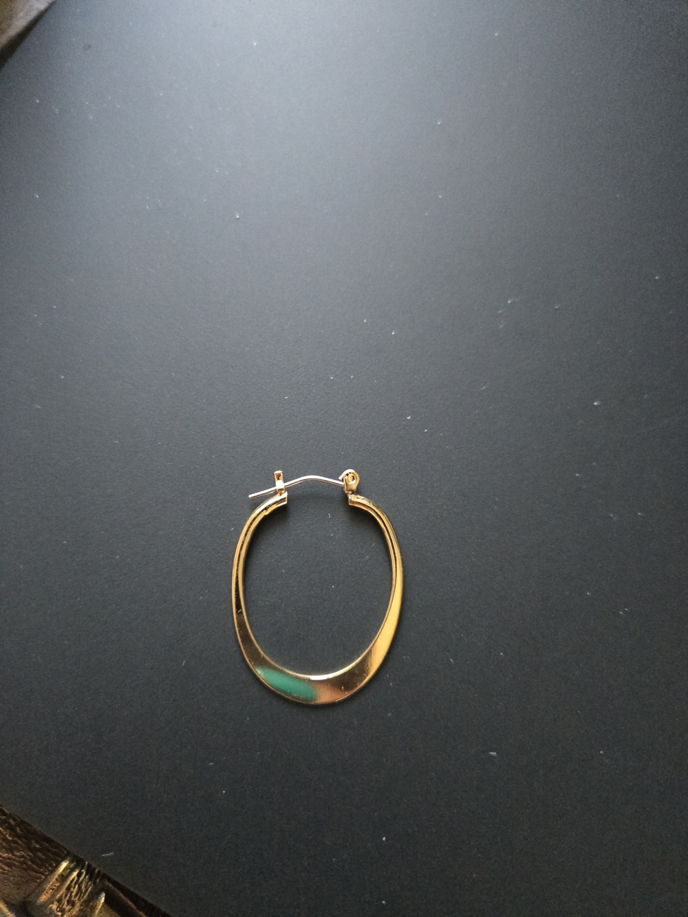 Single Gold-Tone Oval Hoop Earring with Teal Accent - Women's Jewelry